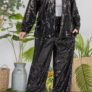 Sequin Black Women's Pants Suit